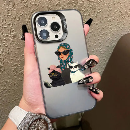 Cartoon Cute Cat Headscarf Women Phone Case For iPhone