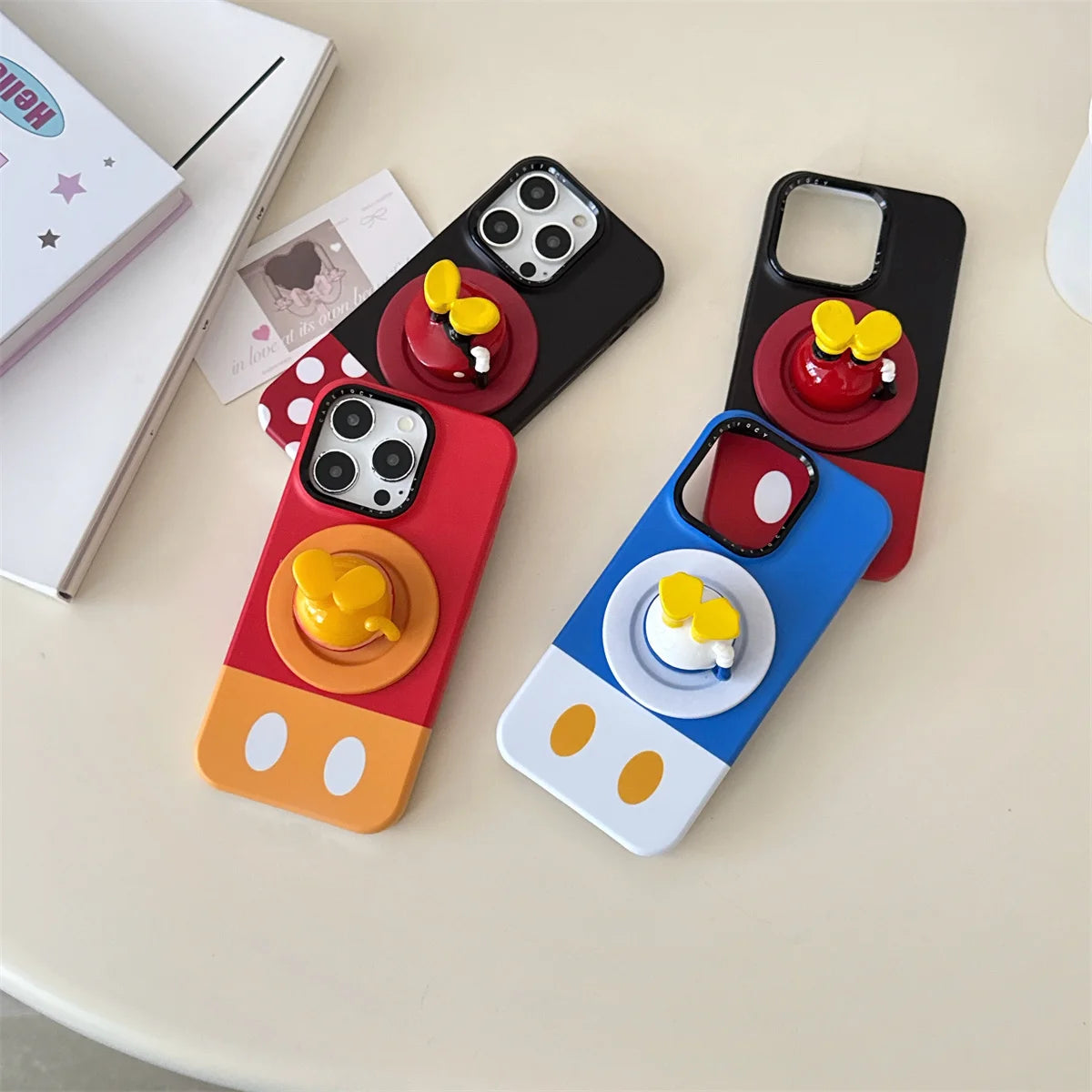 New Cartoon Mickey and Minnie Bottom Stand Phone Case For iPhone