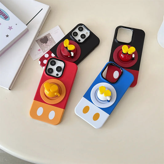 New Cartoon Mickey and Minnie Bottom Stand Phone Case For iPhone