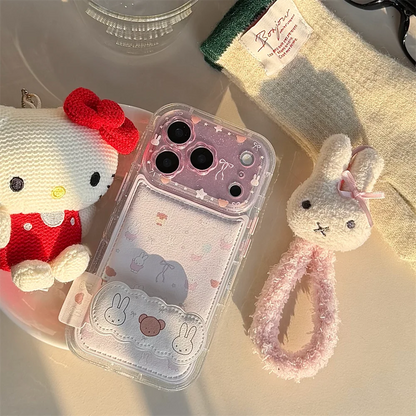 Kawaii Bear Rabbit Phone Case With Stand For iPhone Cases With Plush Pendant Cartoon Fundas Cute Case