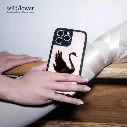 Wildflower 3D Black Swan Phone Case For iPhone