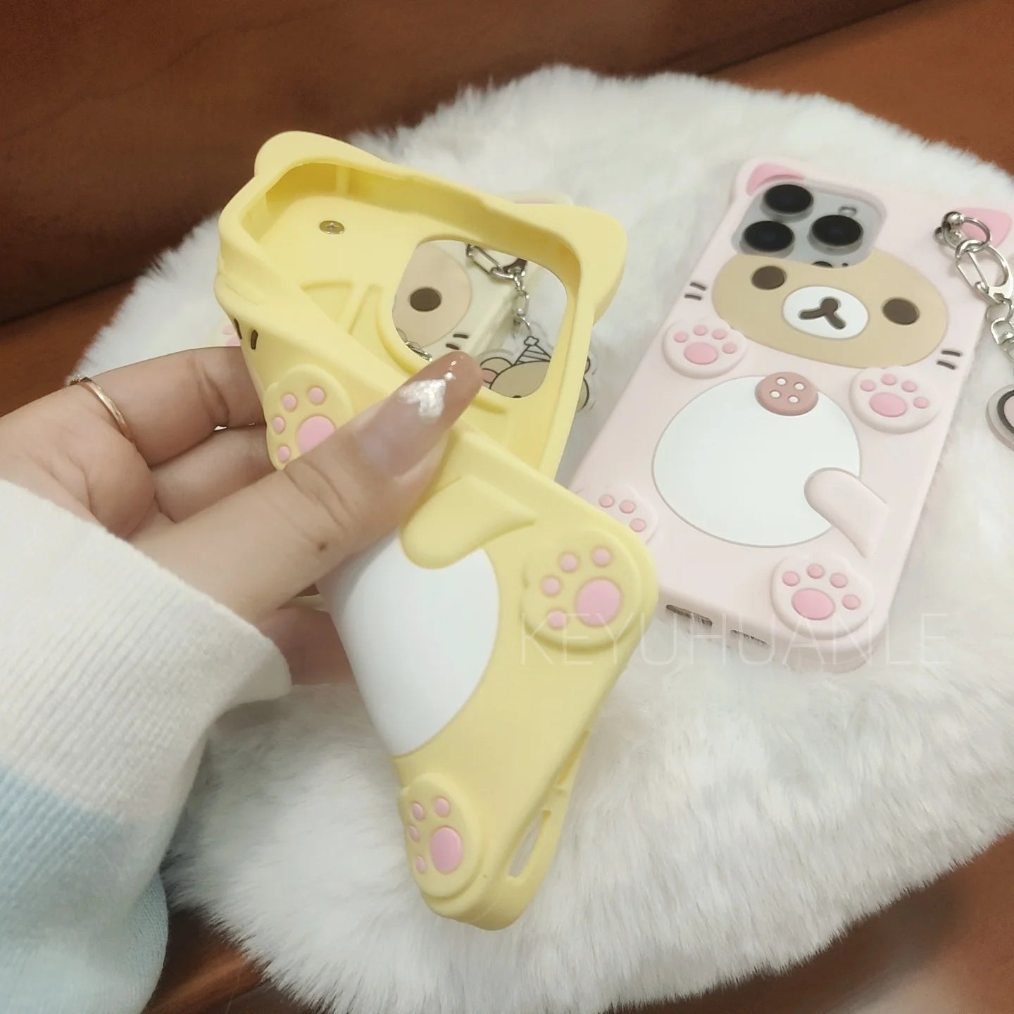 Cute Cartoon 3D Rilakkuma Phone Case For iPhone Key Chain Pendant Cover