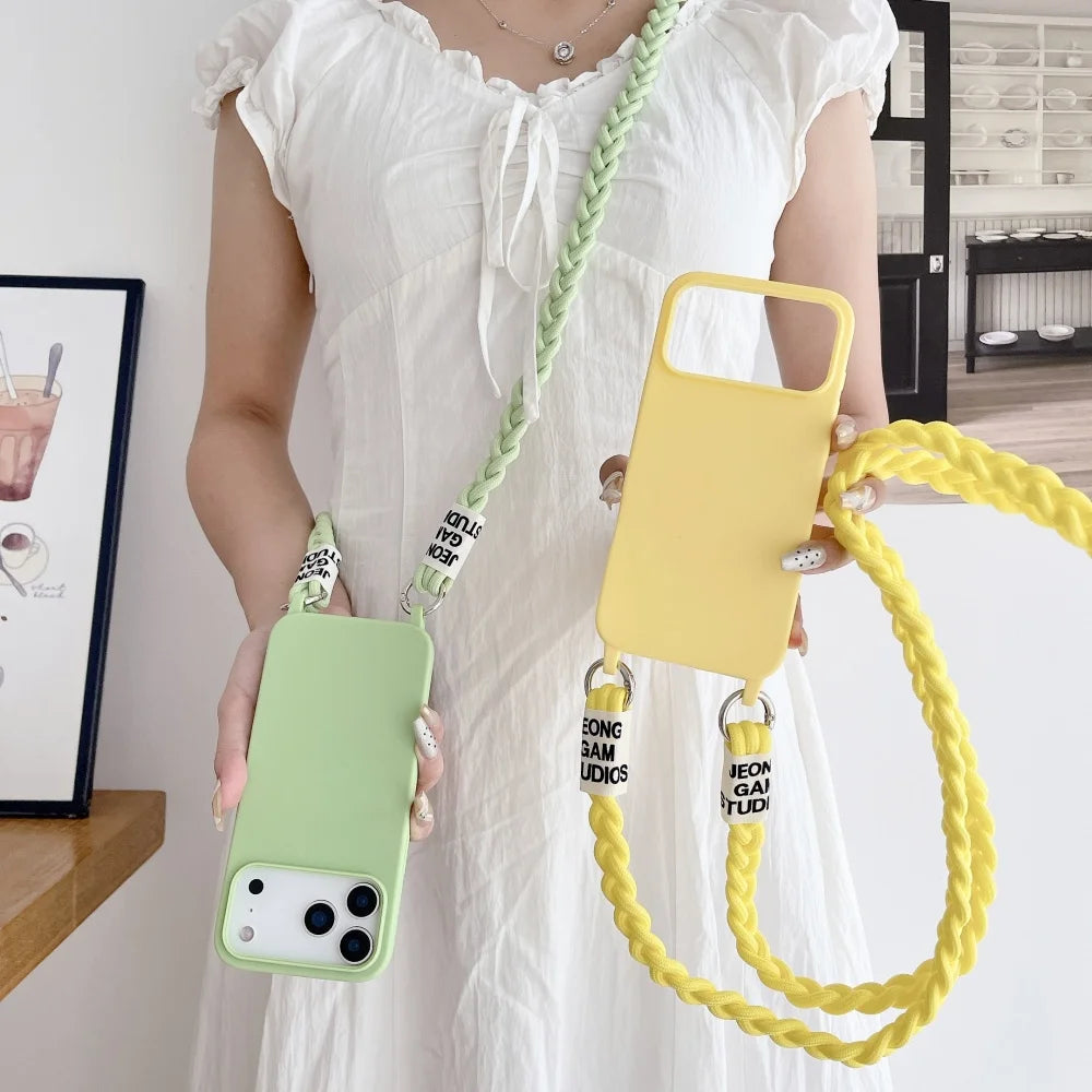 For iPhone Lanyard Case Crossbody Knit Lanyard Candy Soft Phone Cover iPhone