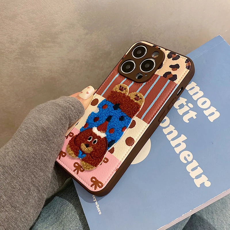 Cartoon Cute 3D Plush Elephant Puppy Drum Bag Leather Phone Case