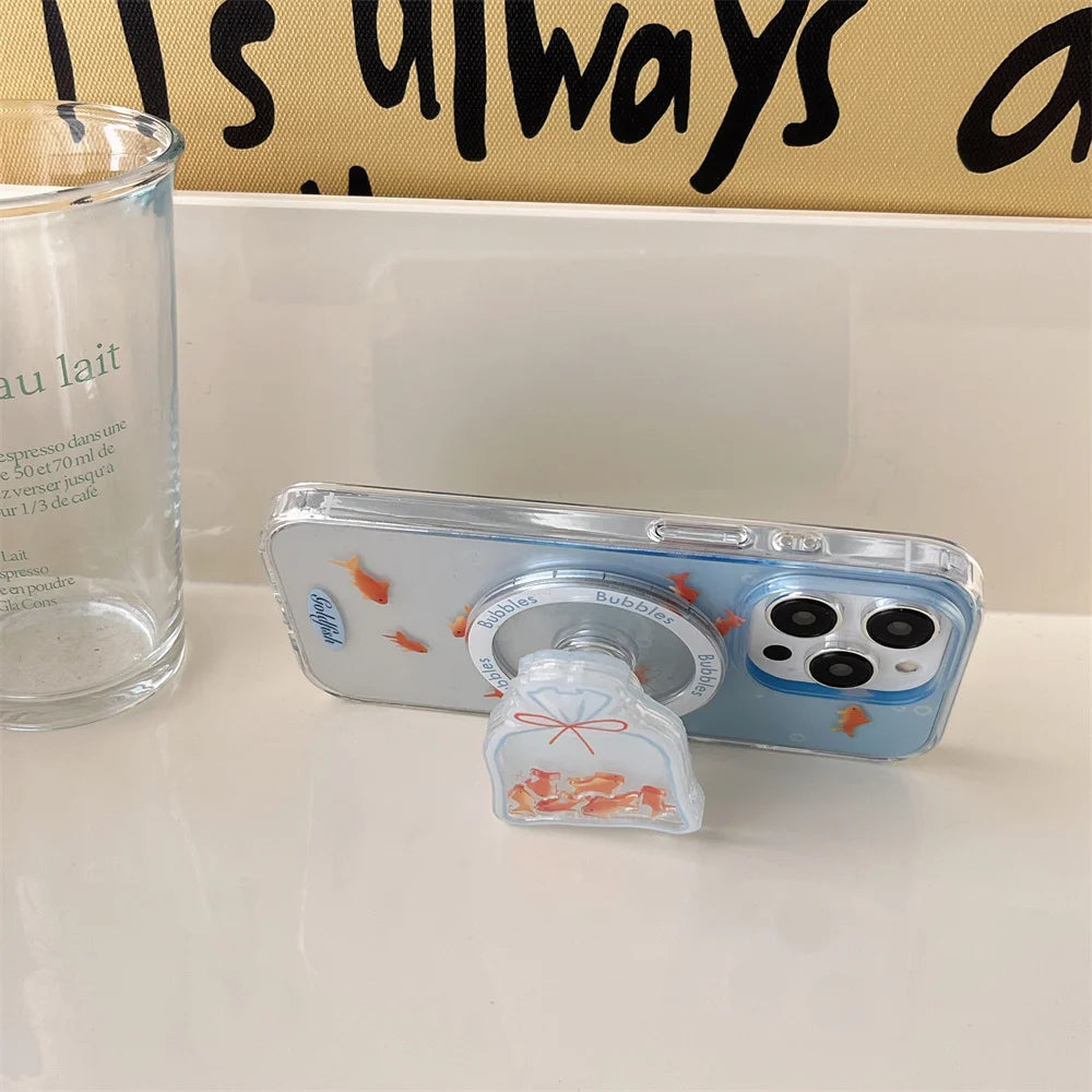 Blue Cute Gradient Color Fish Wireless Charge Case For iPhone