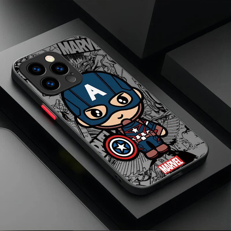 Cute Marvel Spider Man Iron Man Matte Phone Case For iPhone
