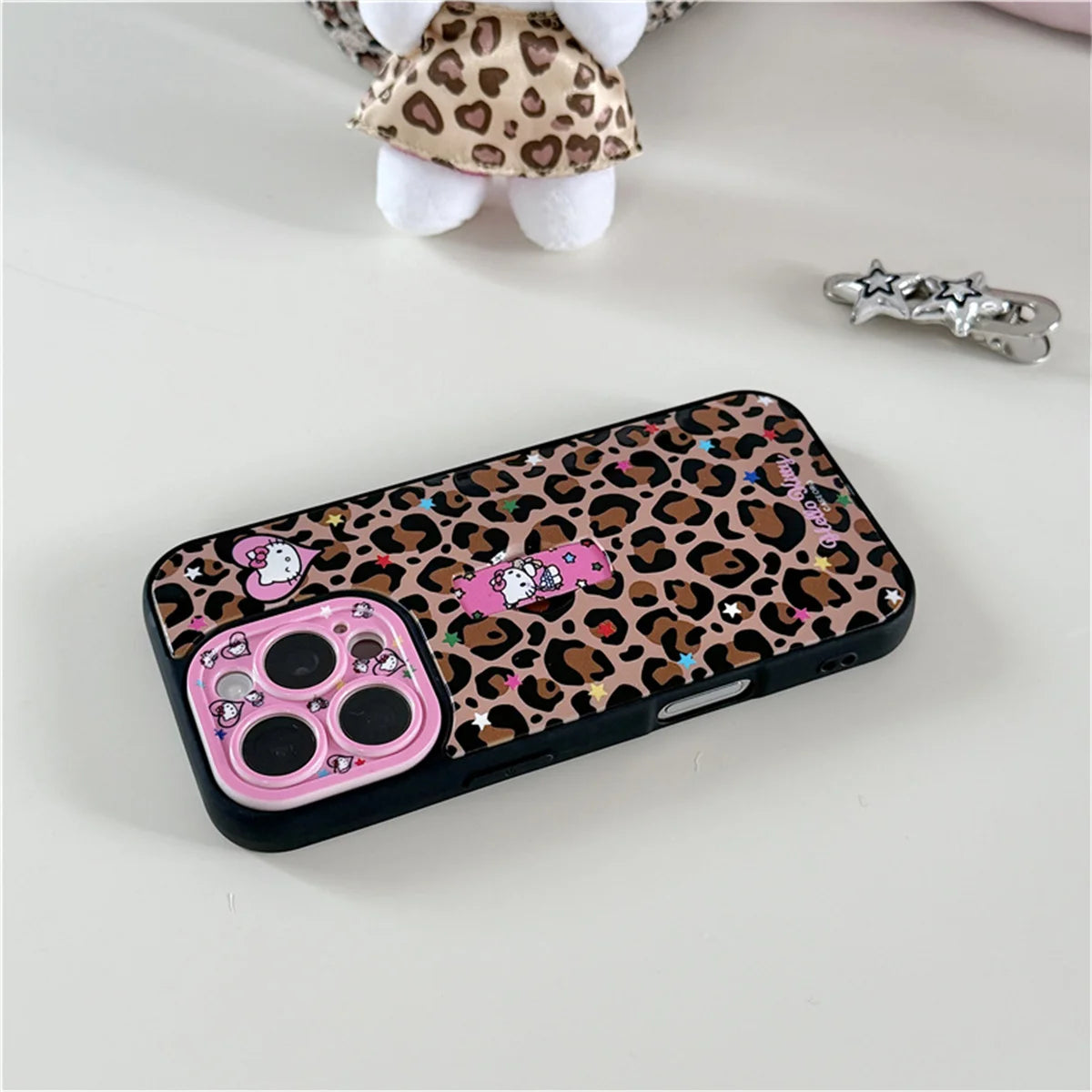 Fashion Brown Leopard Print Phone Case For iPhone Protective Cover With Ring Cute Kitty Case