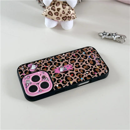 Fashion Brown Leopard Print Phone Case For iPhone Protective Cover With Ring Cute Kitty Case