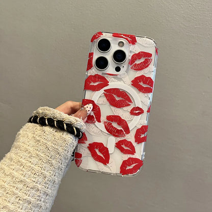 Red Lip Print For Magsafe Magnetic Wireless Charing Case For iPhone