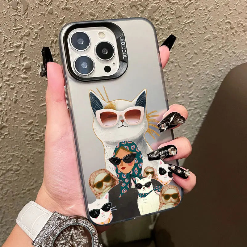 Cartoon Cute Cat Headscarf Women Phone Case For iPhone