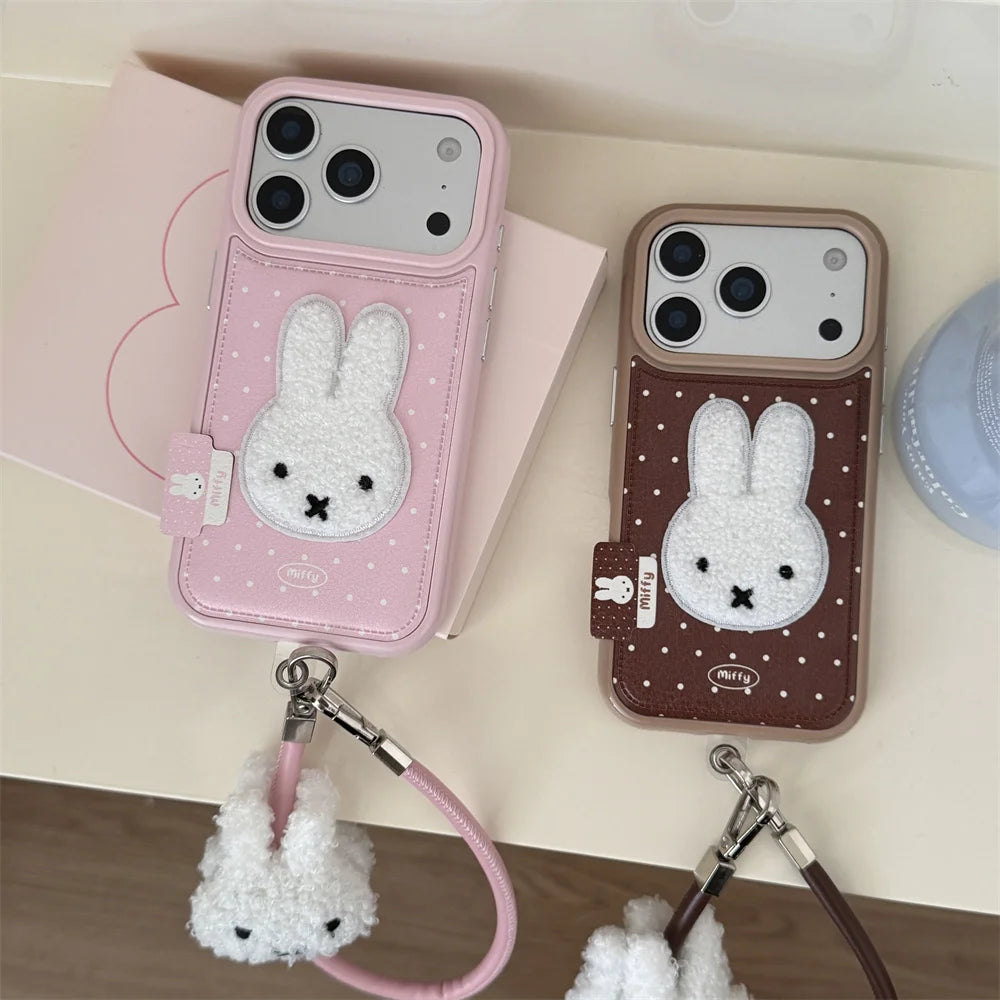 Winter Plush Rabbit Fashion Leather Polka Dot Phone Case  For iPhone