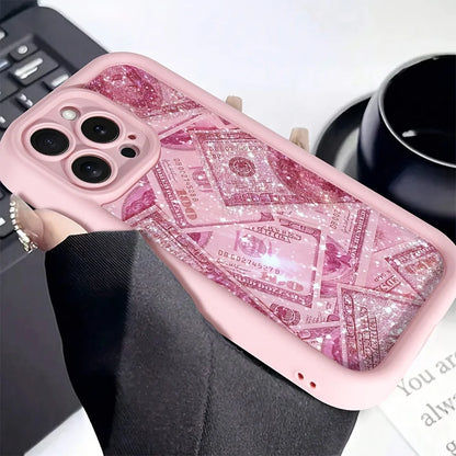 Pink Dollars Full-Coverage Banknote Design Silicone Phone Case For iPhone