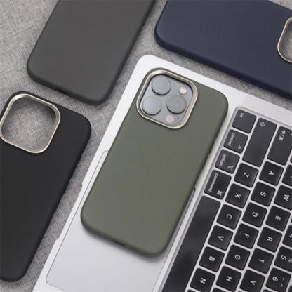 Luxury Alloy Lens Frame Particle PU Leather Magnetic Case For iPhone
