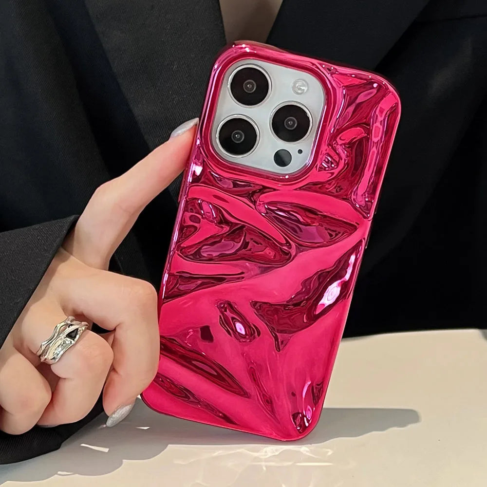 Luxury Electroplated Silver 3D Wrinkle Phone Case Purple Water Ripple Soft Cover