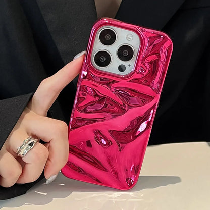 Luxury Electroplated Silver 3D Wrinkle Phone Case Purple Water Ripple Soft Cover