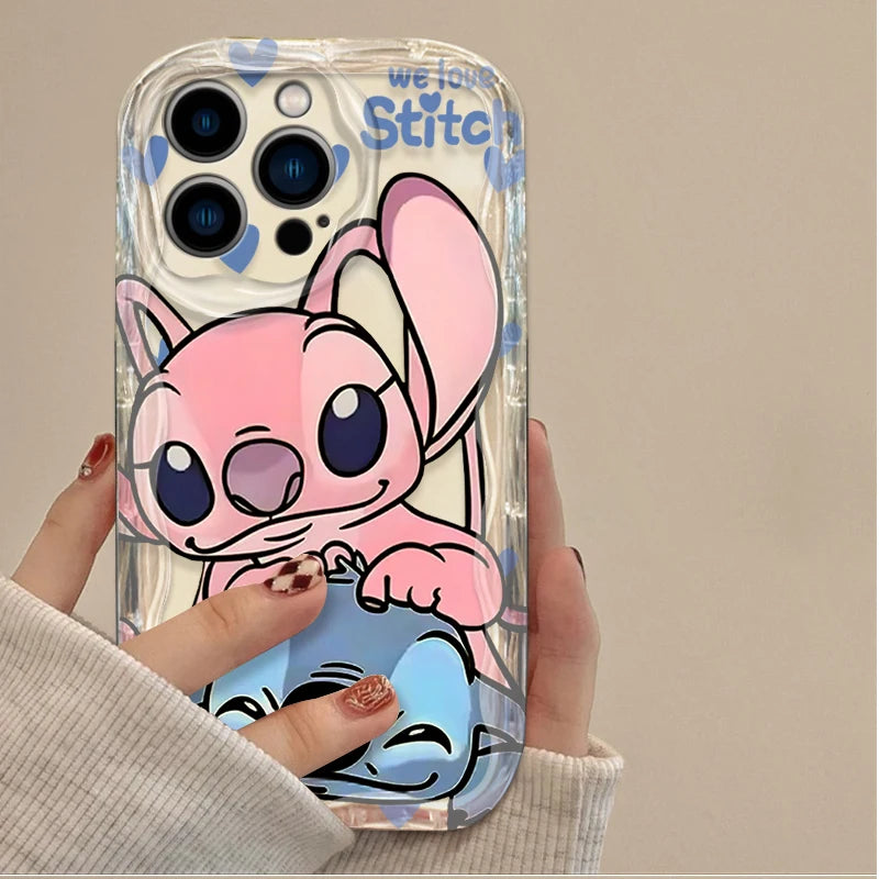 Stitch Angel Fun Cute Clear Wavy Silicone Phone Case For IPhone