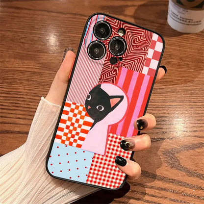 Artistic Black Cat Striped Pattern Phone Case For iPhone