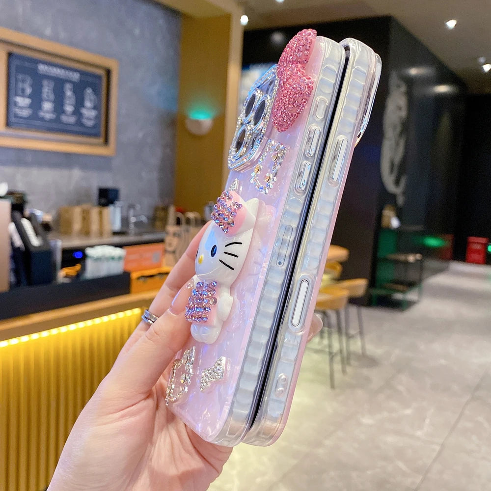 3D Cute Cartoon Glitter iPhone Case with Sparkle Design