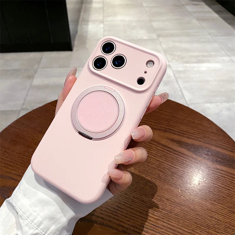 Luxury Liquid Silicone Solid Color Bracket Magnetic Phone Case For iPhone