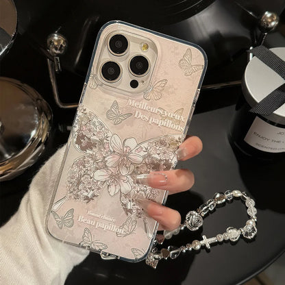 Korean Butterfly Phone Case With Bracelet Chain For iPhone