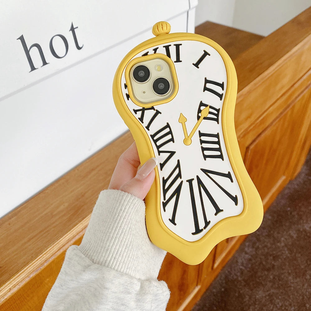 Funny Cartoon 3D Clock Phone Case For iPhone Anti Fall Soft Silicone Cover