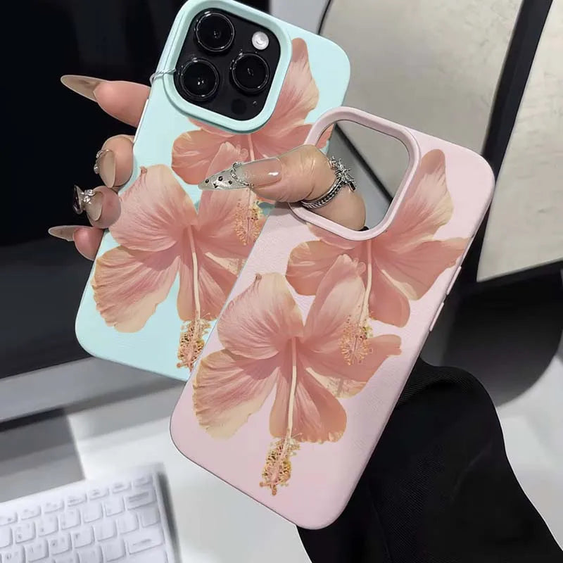 Pink Hibiscus Elegant High Aesthetic Phone Case For iPhone
