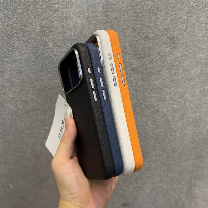 Luxury PU Leather Magnetic MagSafe Case for iPhone – Camera & Lens Protection