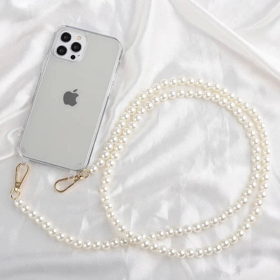 Luxury Pearl Chain Crossbody Strap Shockproof Acrylic Lanyard Phone Case For iPhone