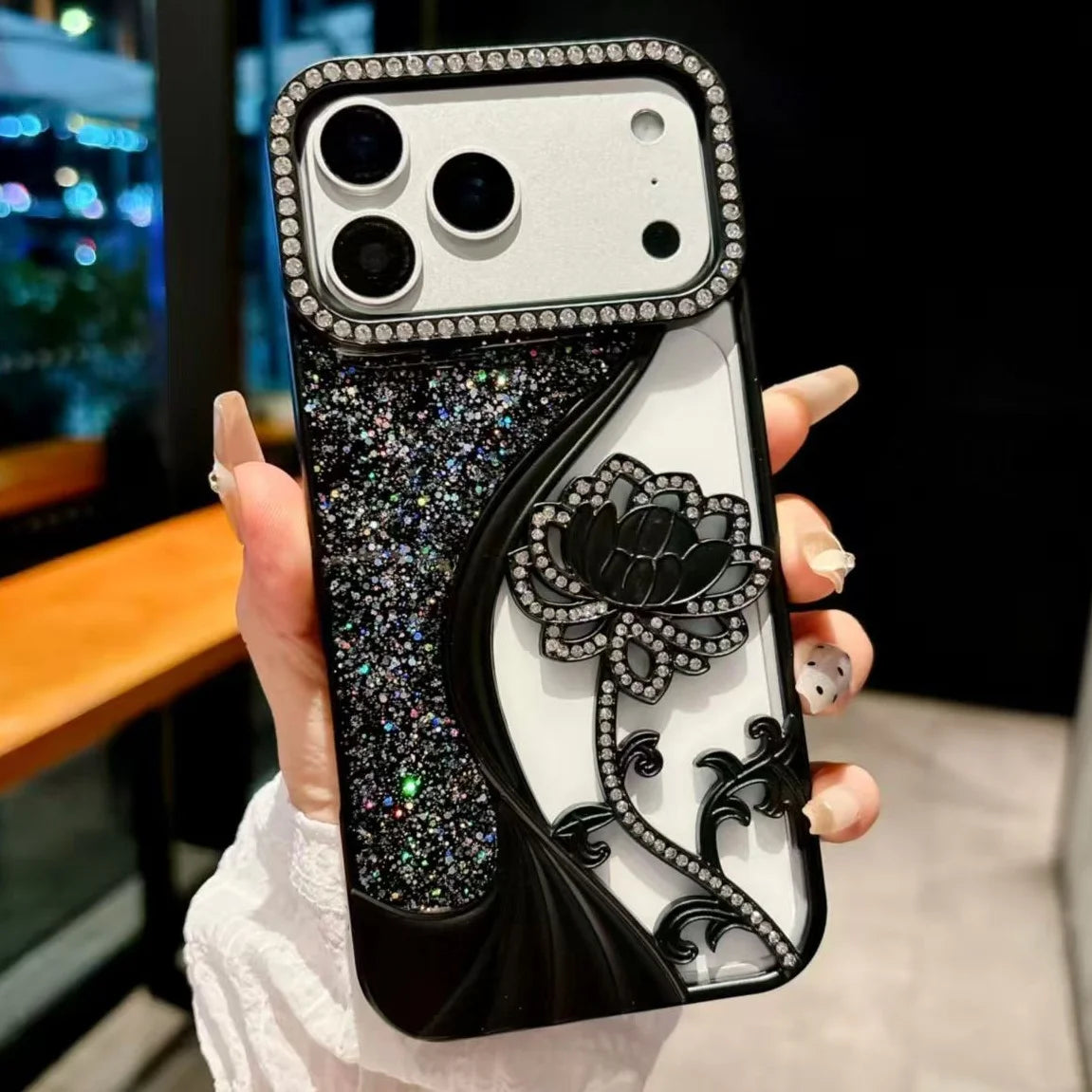 Glitter Flower Cover Funda For iPhone Shiny Soft Shockrof Case