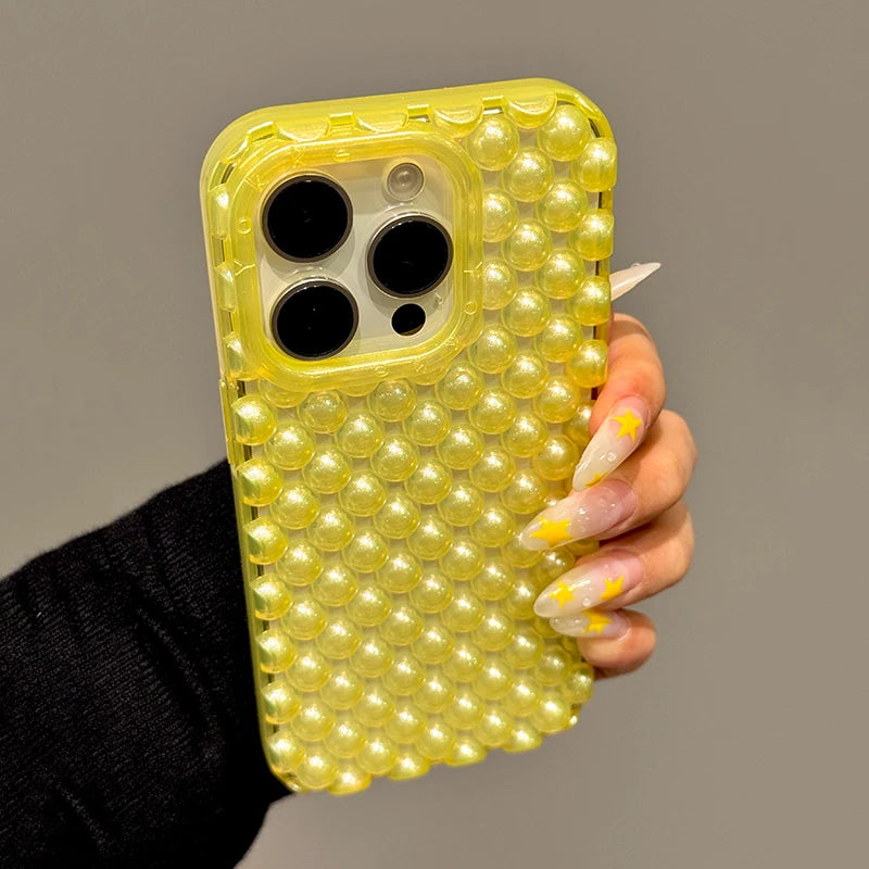 Fashion Macaron Color Hollow Out Pearl Beads Phone Case