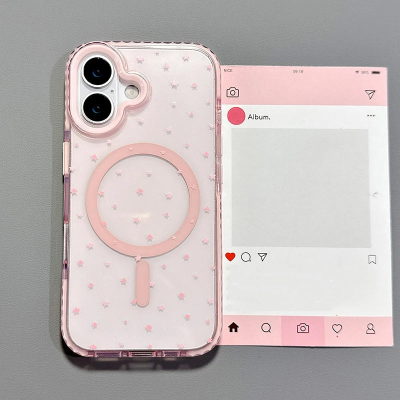 Pink Stars Magnetic Wireless Charge Clear Soft Phone Case