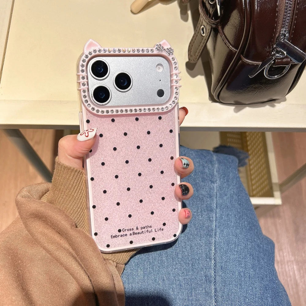 Fashion Polka Dot Cat Ear Diamond Case Phone Case For iPhone