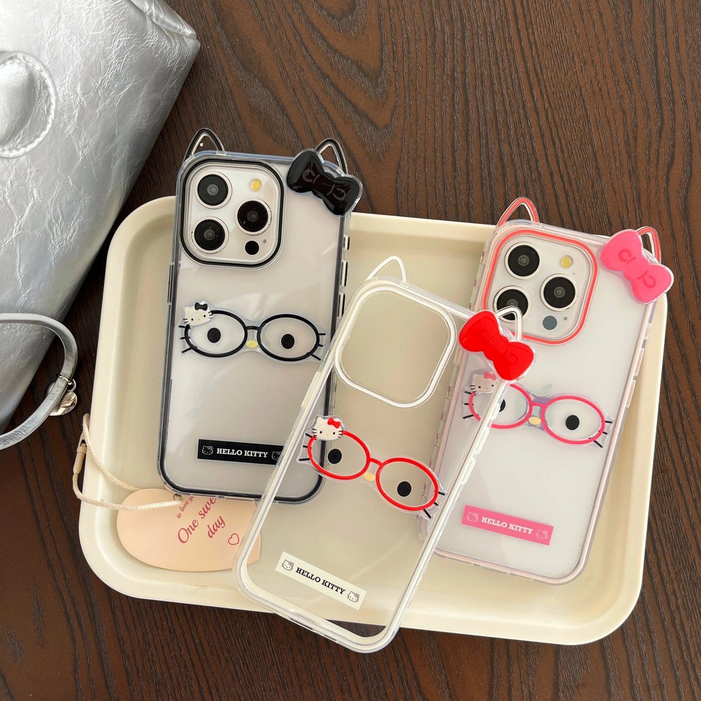 Cute 3D Bow Cartoon Glasses Hello Kitty Acrylic Sheet Cat Phone Case