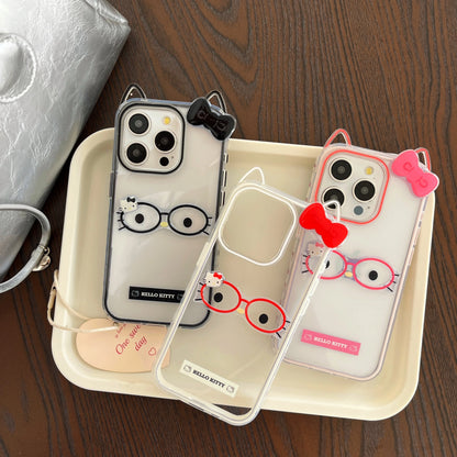 Cute 3D Bow Cartoon Glasses Hello Kitty Acrylic Sheet Cat Phone Case