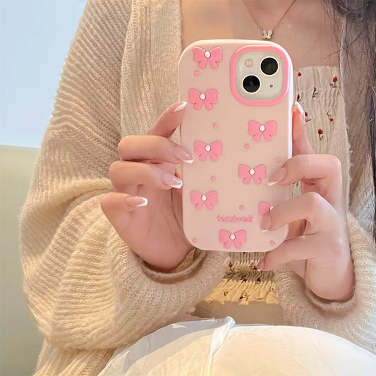 Cute Cartoon Mobile Pearl Pink Bow  Phone Case For iPhone
