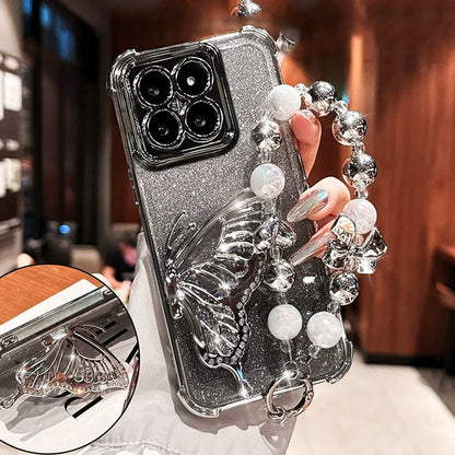 Shockproof Plating Glitter Butterfly Bracket Bracelet Case For iPhone