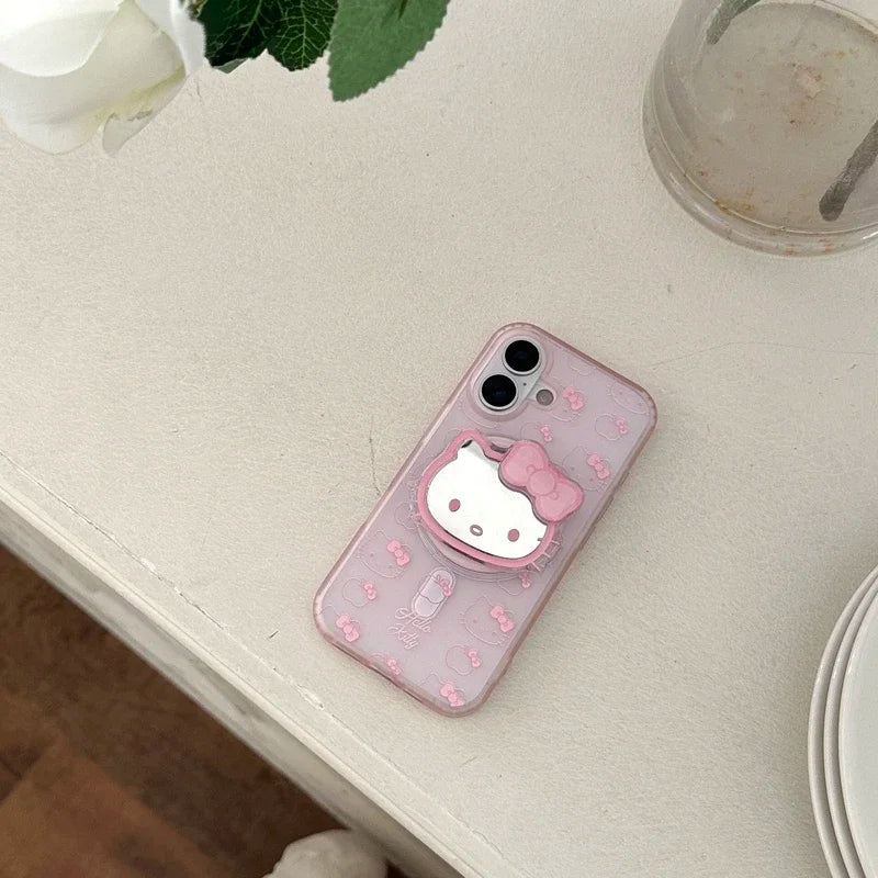 Cute Sanrio Hello Kitty Magnetic Magsafe Wireless Charge Phone Case For iPhone Mirror Grip Holder Cover