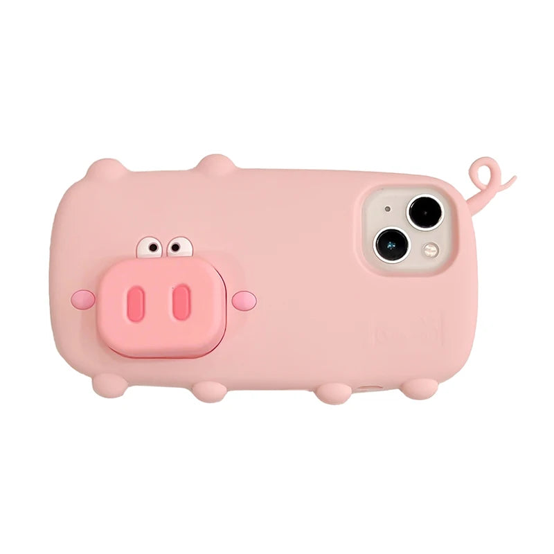 Funny Cute Pink Pig Folding Holder Stand Phone Case