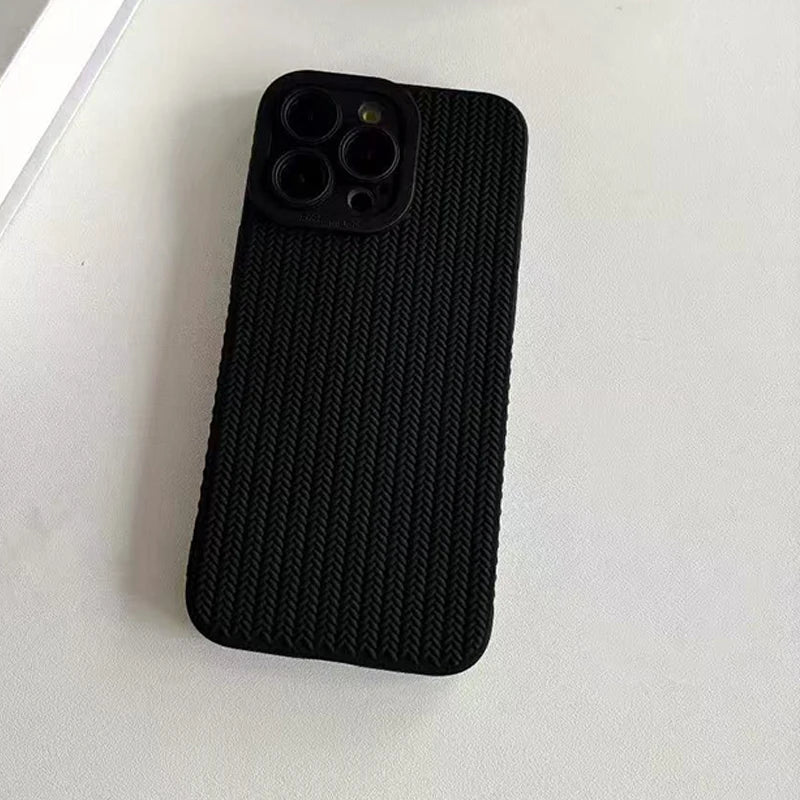 Woven Pattern Silicone Phone Case For iPhone Lens Protection Shockproof Soft Bumper Back Cover
