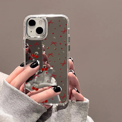 Cute Cherry Bow Mirror Phone Case For iPhone