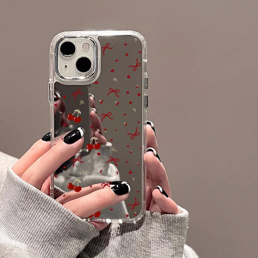 Cute Cherry Bow Mirror Phone Case For iPhone