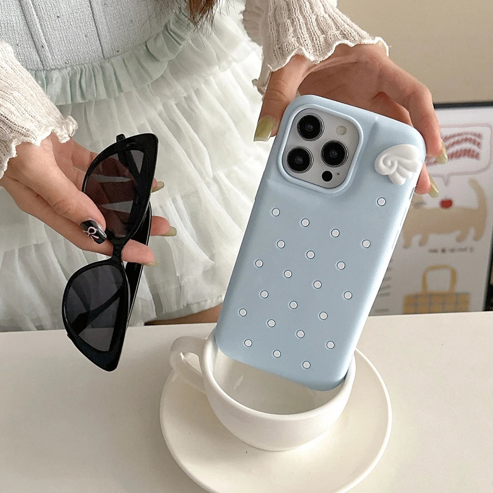 Cute 3D Cartoon Wave Point Angel Wings Phone Case For iPhone