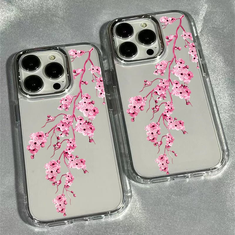 Elegant Pink Sakura Cherry Blossom Branch Pattern Phone Case For iPhone