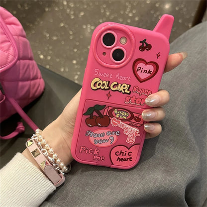 Retro Funny Mobile Cherry Heart Pink Make Up Mirror Phone Case
