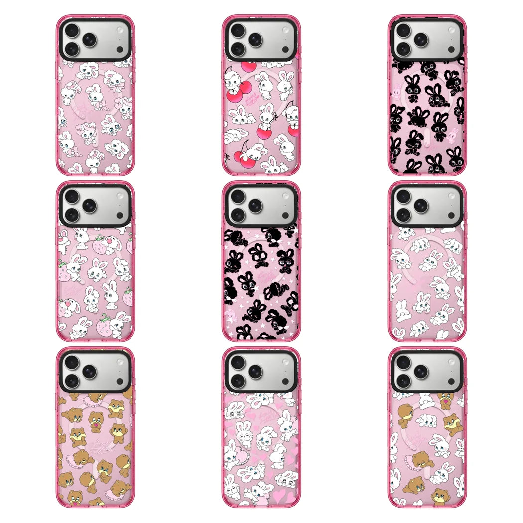 Rabbit Cherry Strawberry iPhone Case With Pink Border