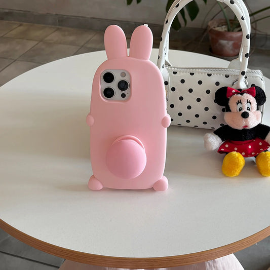 Kawaii 3D Cartoon Bunny Rabbit Bracket Soft Silicone Phone Case