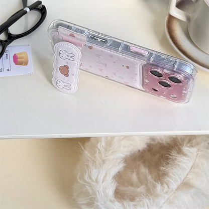 Kawaii Bear Rabbit Phone Case With Stand For iPhone Cases With Plush Pendant Cartoon Fundas Cute Case