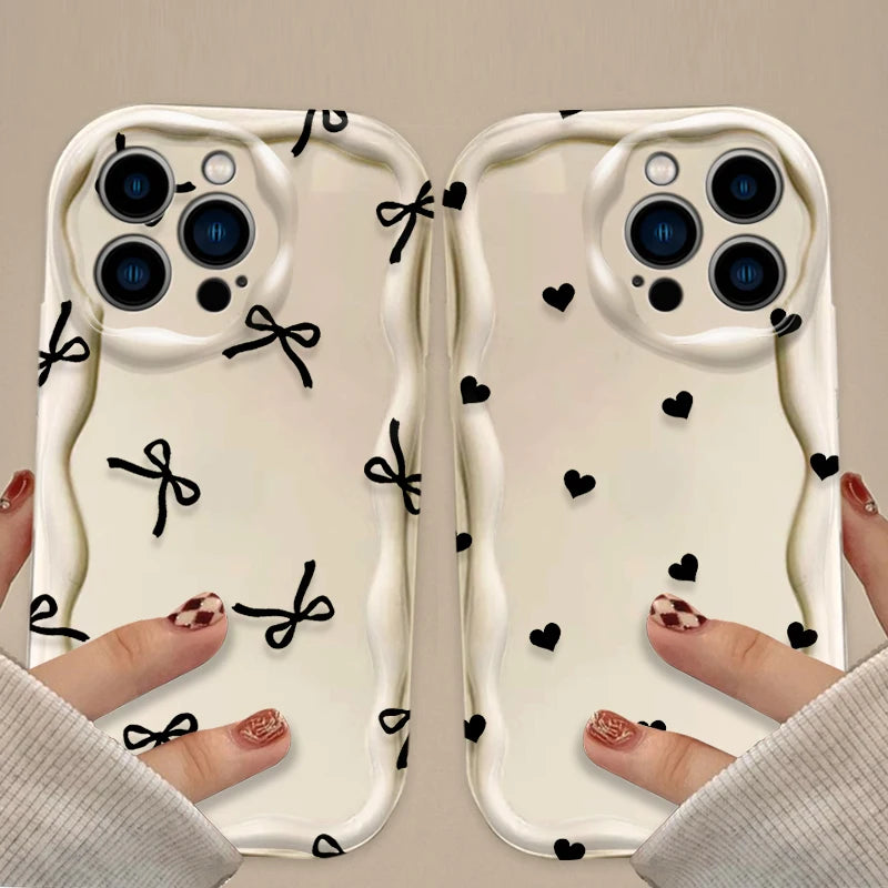 Black Bowknot Heart Phone Case For iPhone Shockproof Silicone Back Cover