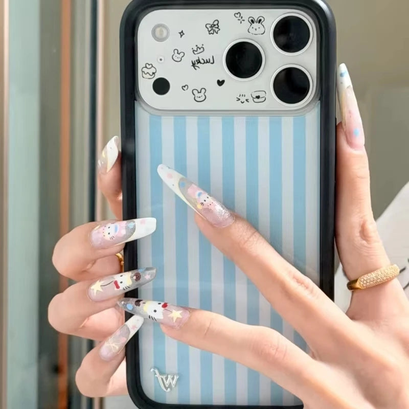 Wildflower Blue Pink White Stripes Phone Case For iPhone