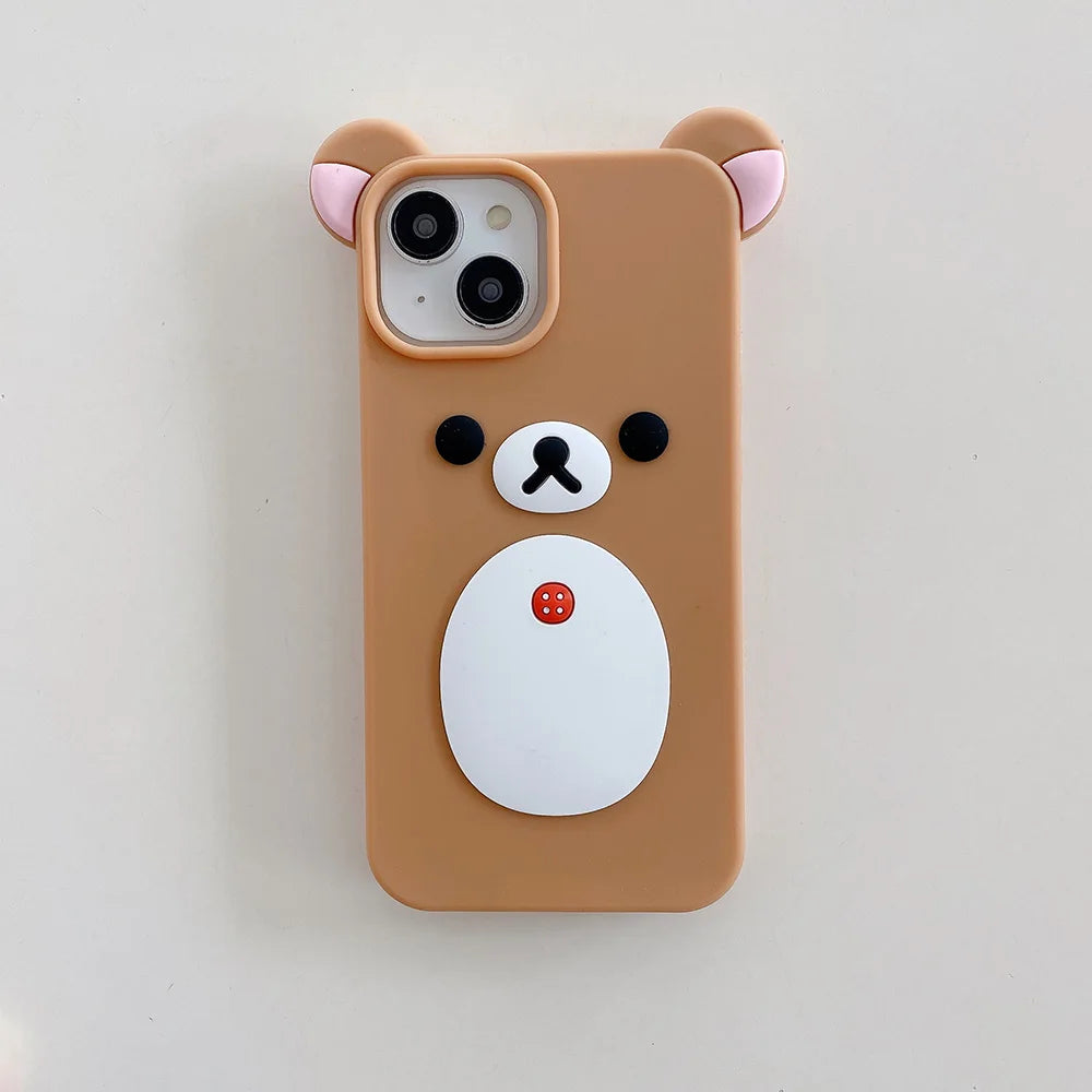 Fashion Cute 3D Cartoon Rilakkuma Bear Soft Silicone Phone Case Back Cover For iPhone